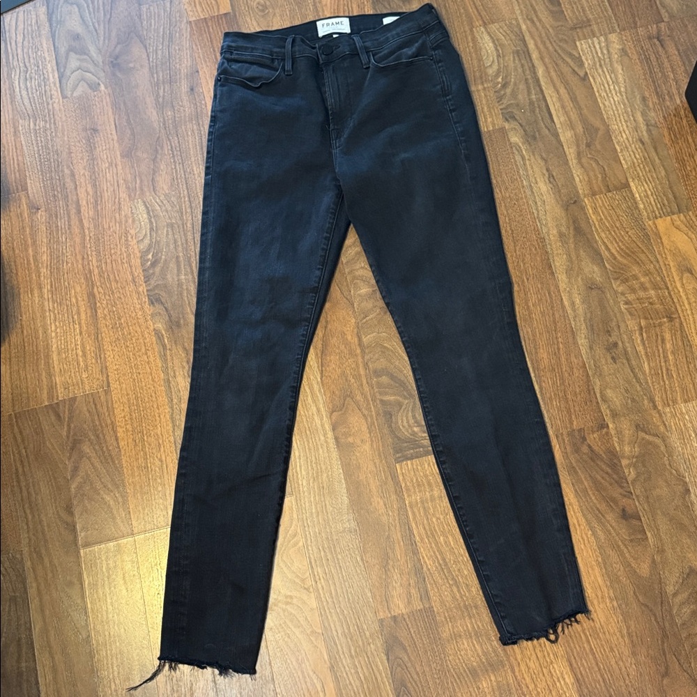 FRAME Black Le High Skinny Stretch Raw Hem Women's SIZE 28